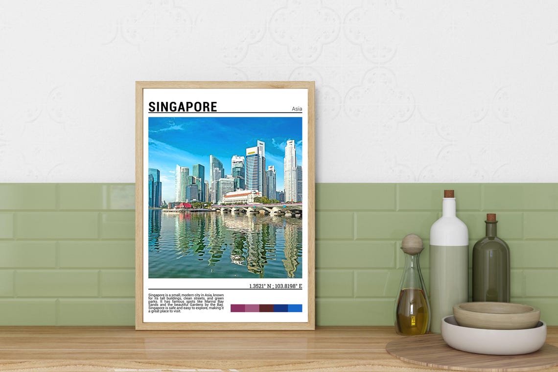 Singapore Marina Bay Modern Skyline Water Reflection Scene Poster - Image 3