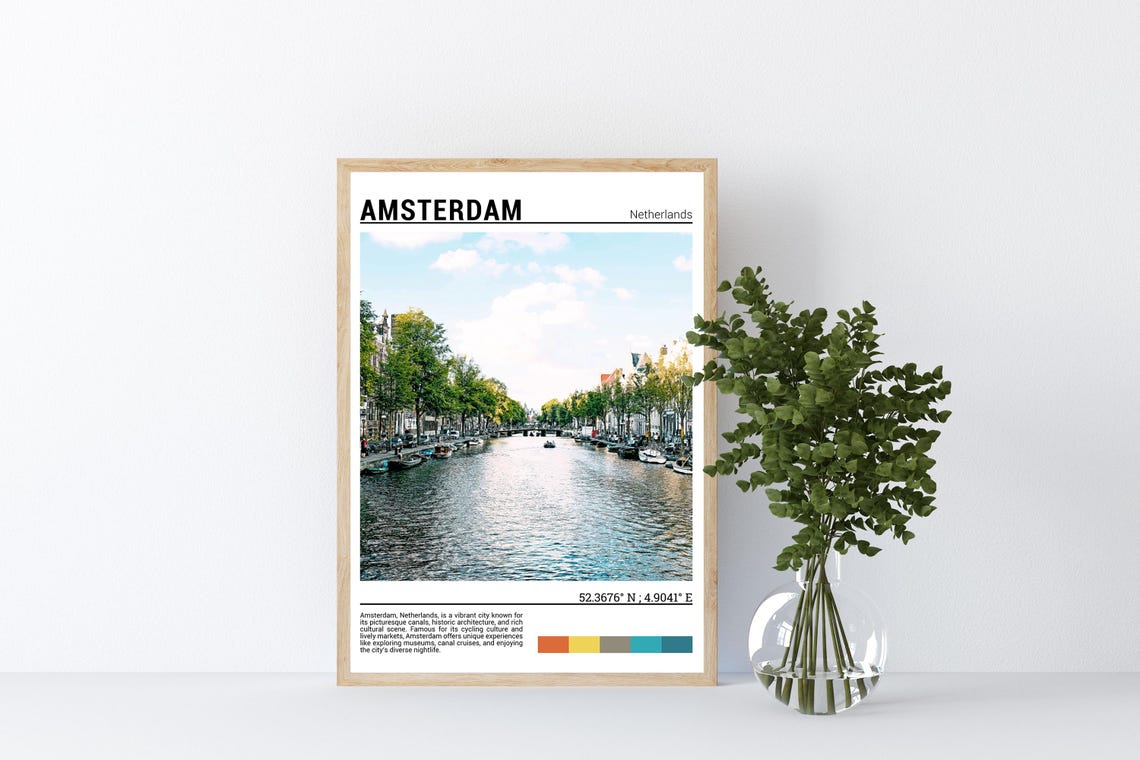 Amsterdam Netherlands Charming Sunny Canal Boats Summer Poster - Image 2