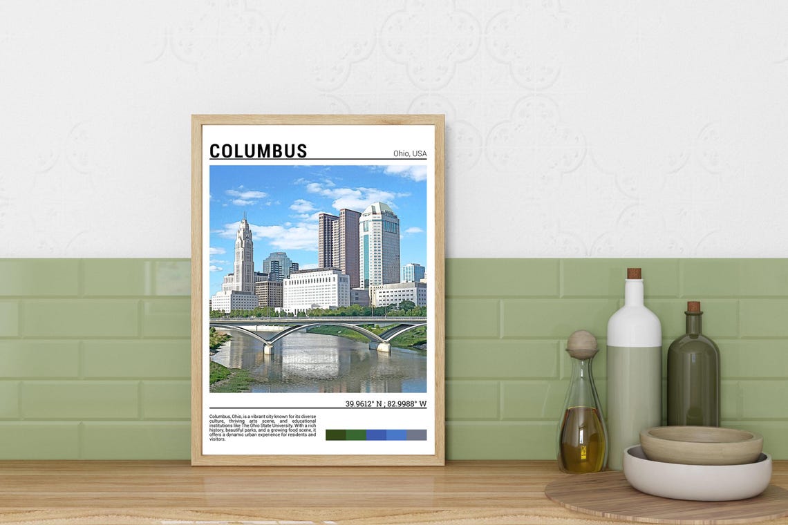 Columbus Ohio Downtown Skyline River Bridge Cityscape Poster - Image 3