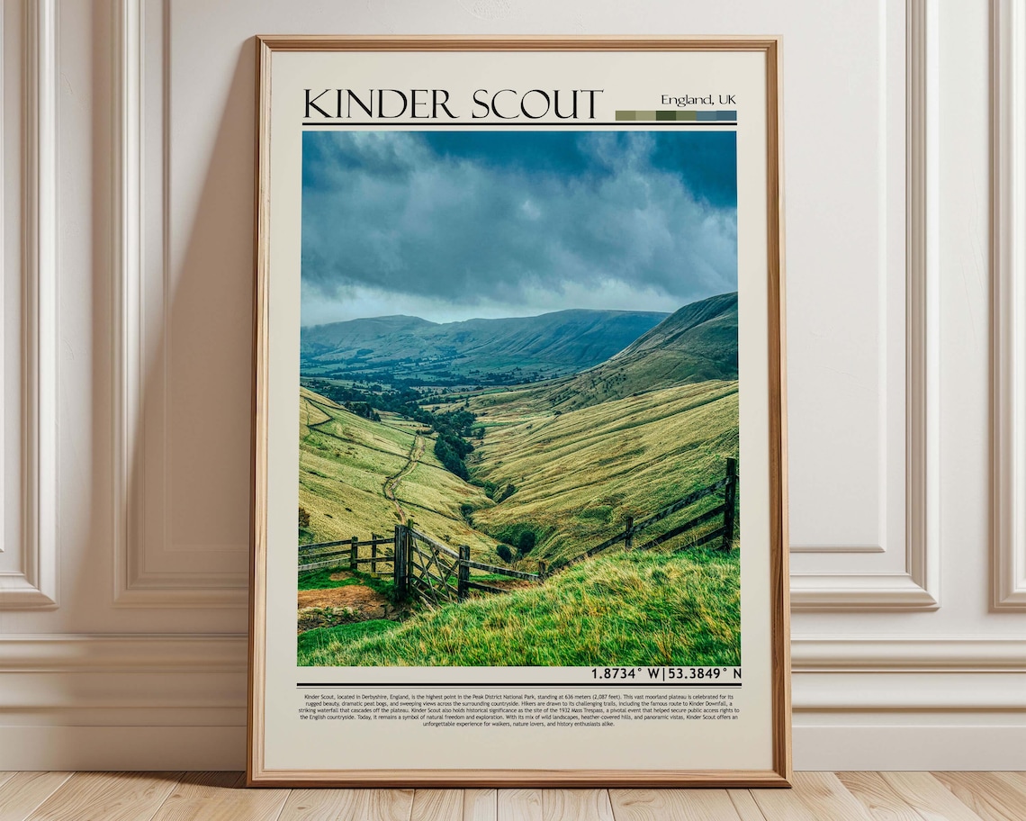 Kinder Scout England Peak District Valley Moorland Travel Poster