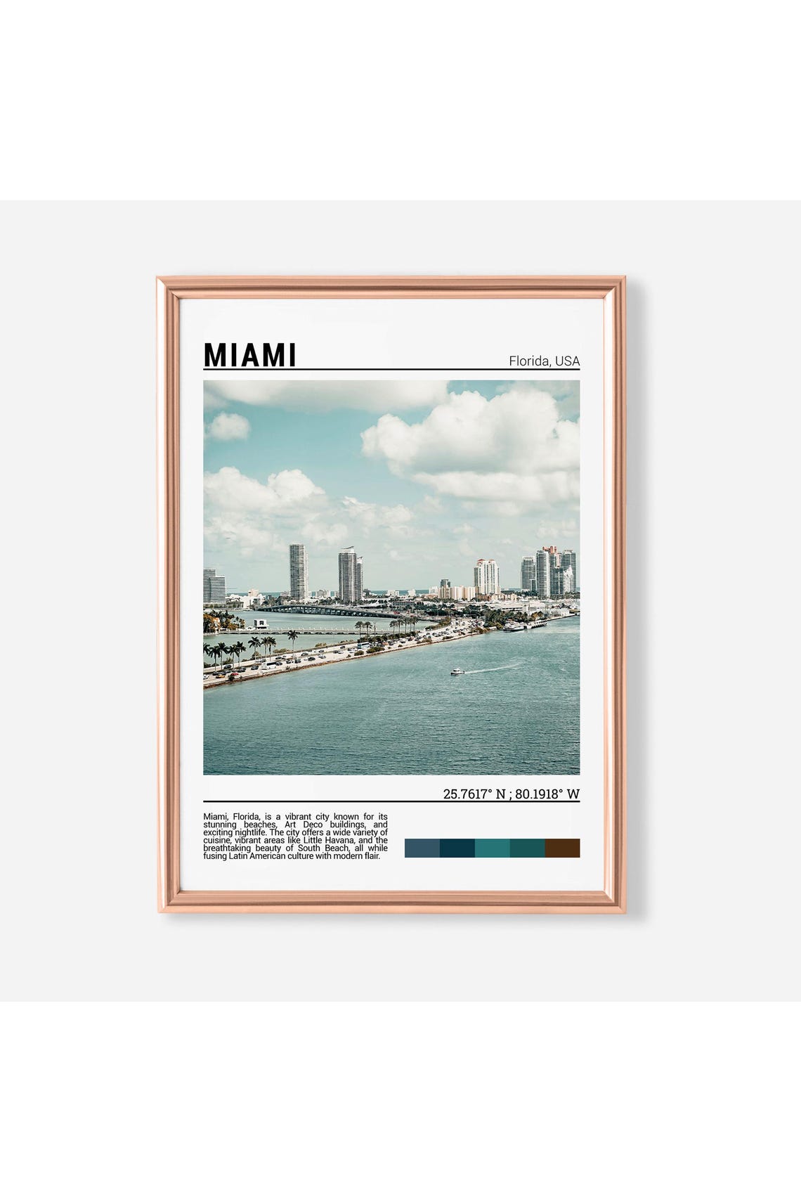 Miami Florida Biscayne Bay Skyline Across Blue Water View Poster