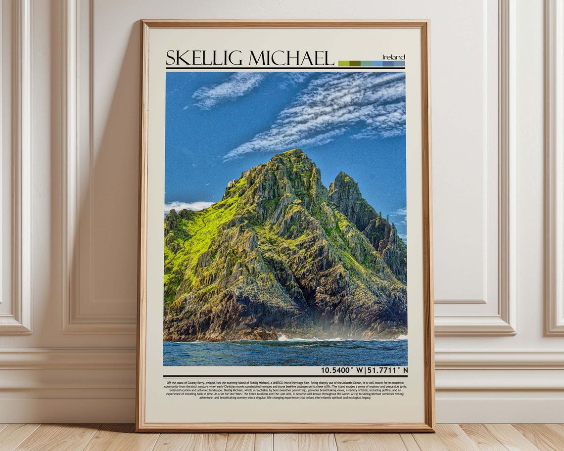Skellig Michael Ireland Rocky Island Sea Cliff Travel Photo Poster