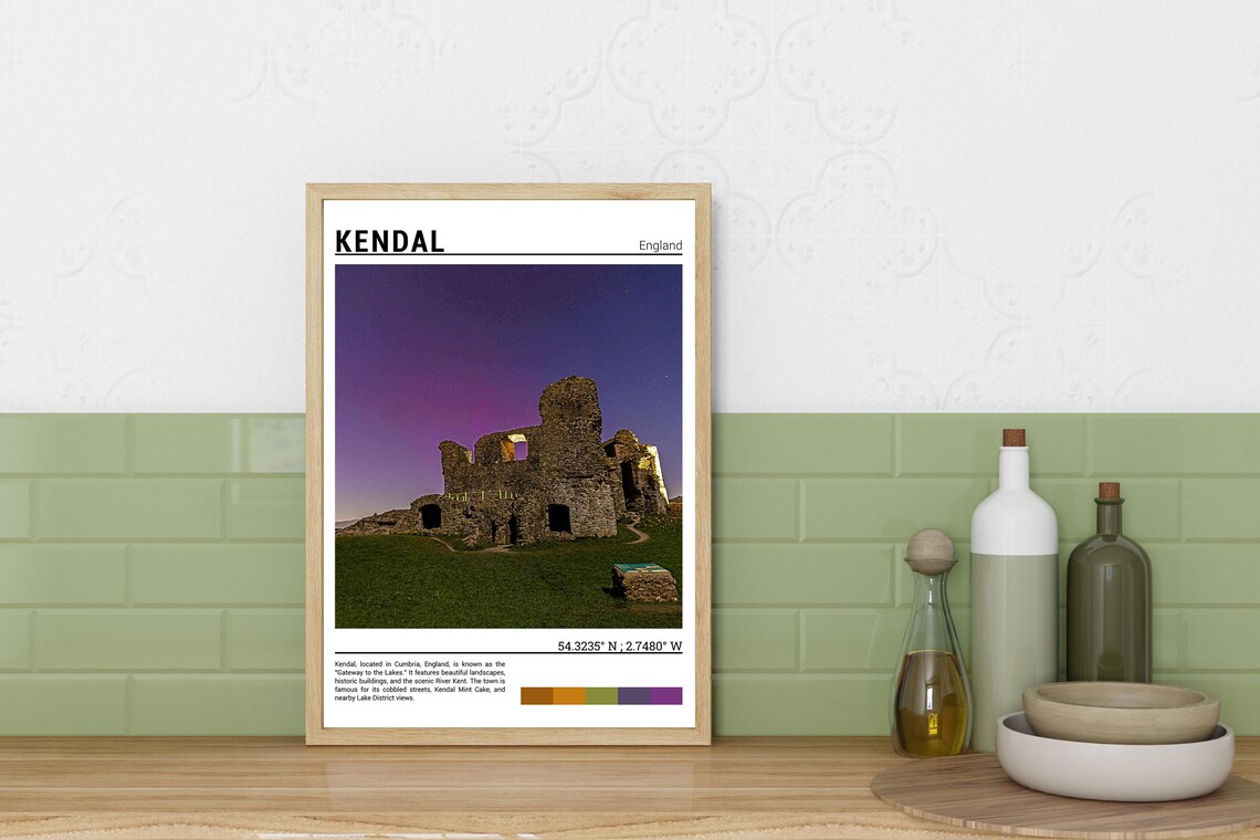 Kendal England Castle Ruins Night Stars Historic Stone Poster - Image 3