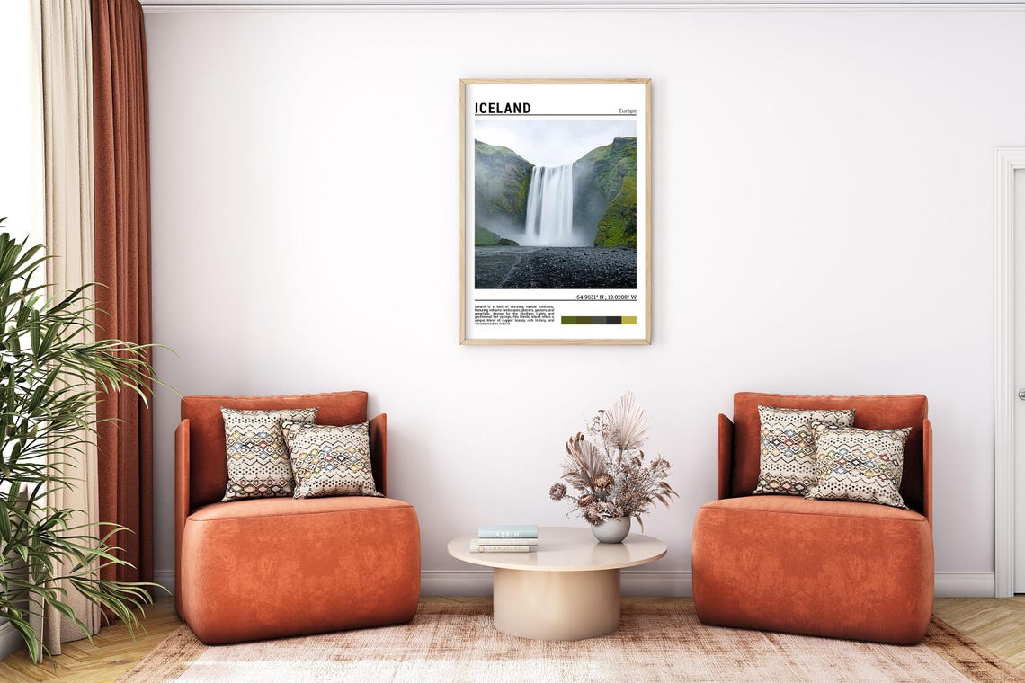 Iceland Skogafoss Waterfall Misty Green Cliffs Nature Poster - Image 7