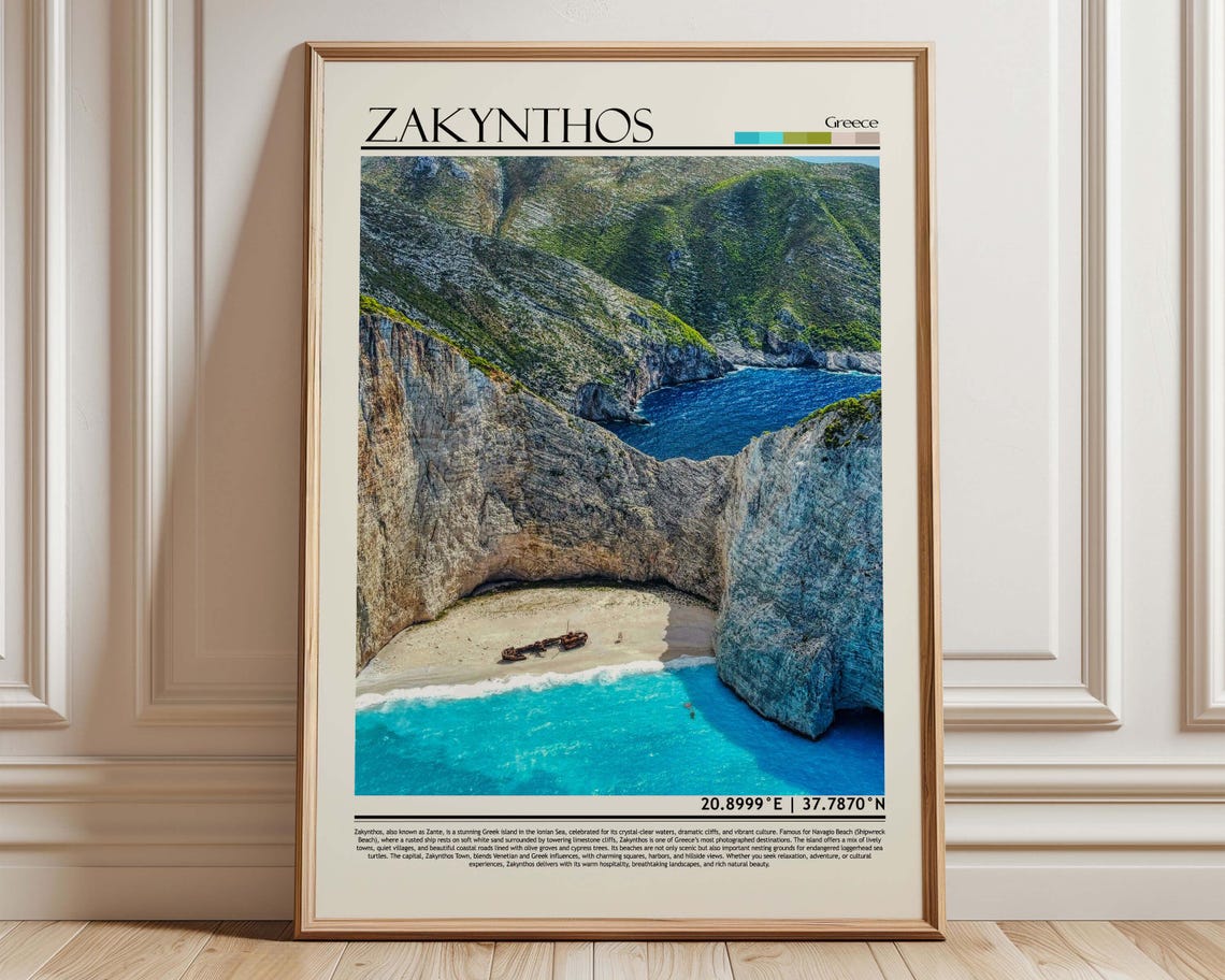 Zakynthos Greece Navagio Bay Shipwreck Cove Aerial Travel Poster