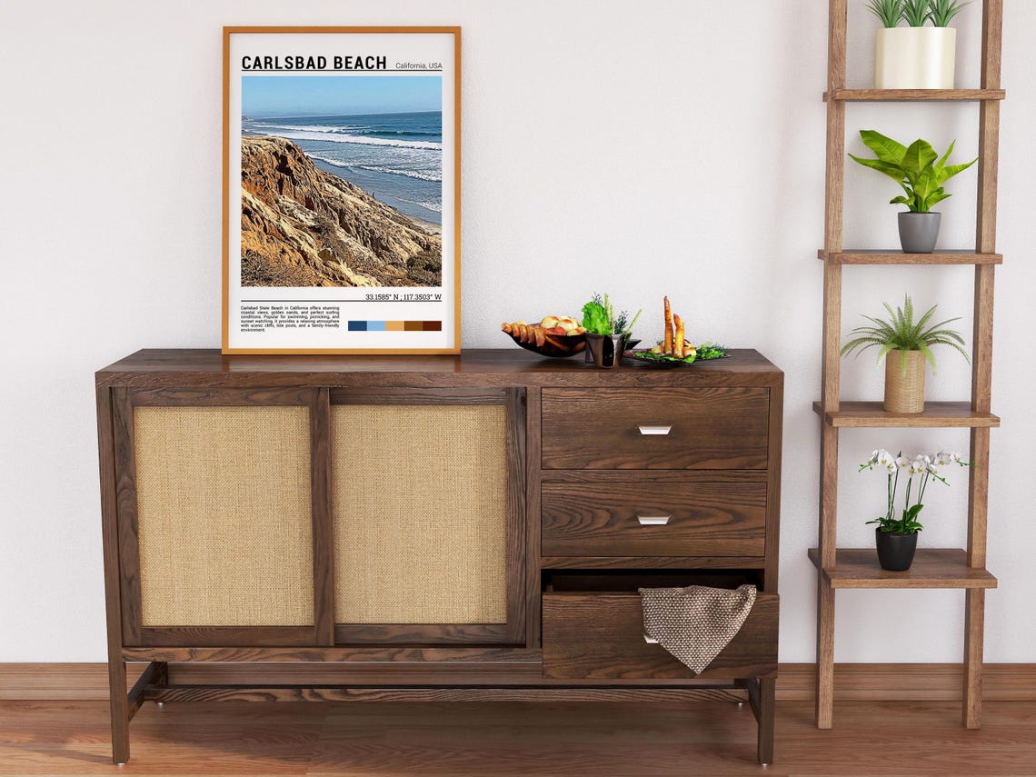 Carlsbad Beach California Sandstone Cliffs Surf Waves Poster - Image 6