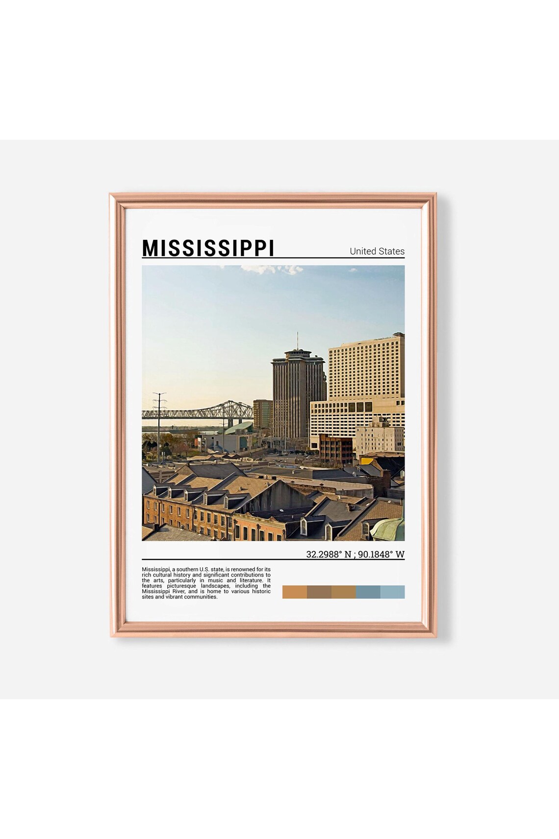 New Orleans Louisiana Skyline Bridge River City View Photo Poster