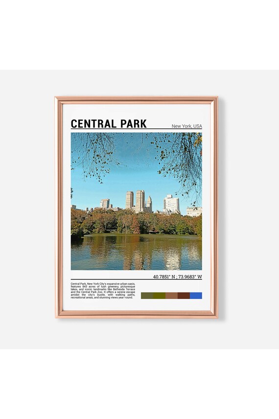 Central Park New York Autumn Lake Skyline View Travel Poster