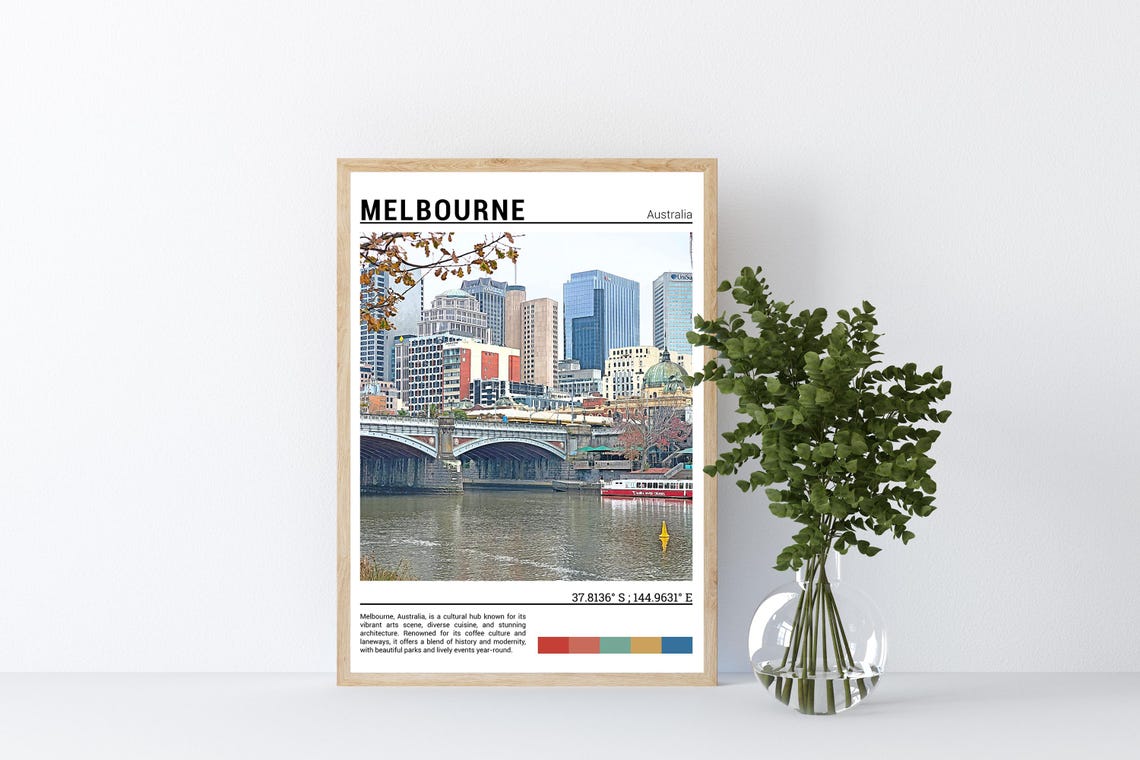 Melbourne Australia Princes Bridge Yarra River City View Travel Poster - Image 2