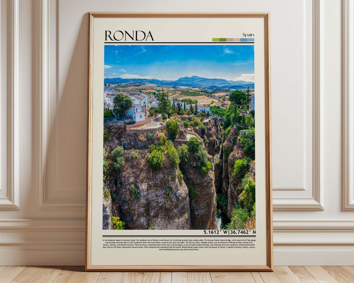 Ronda Spain Dramatic Gorge Cliffs and White Town Travel Poster