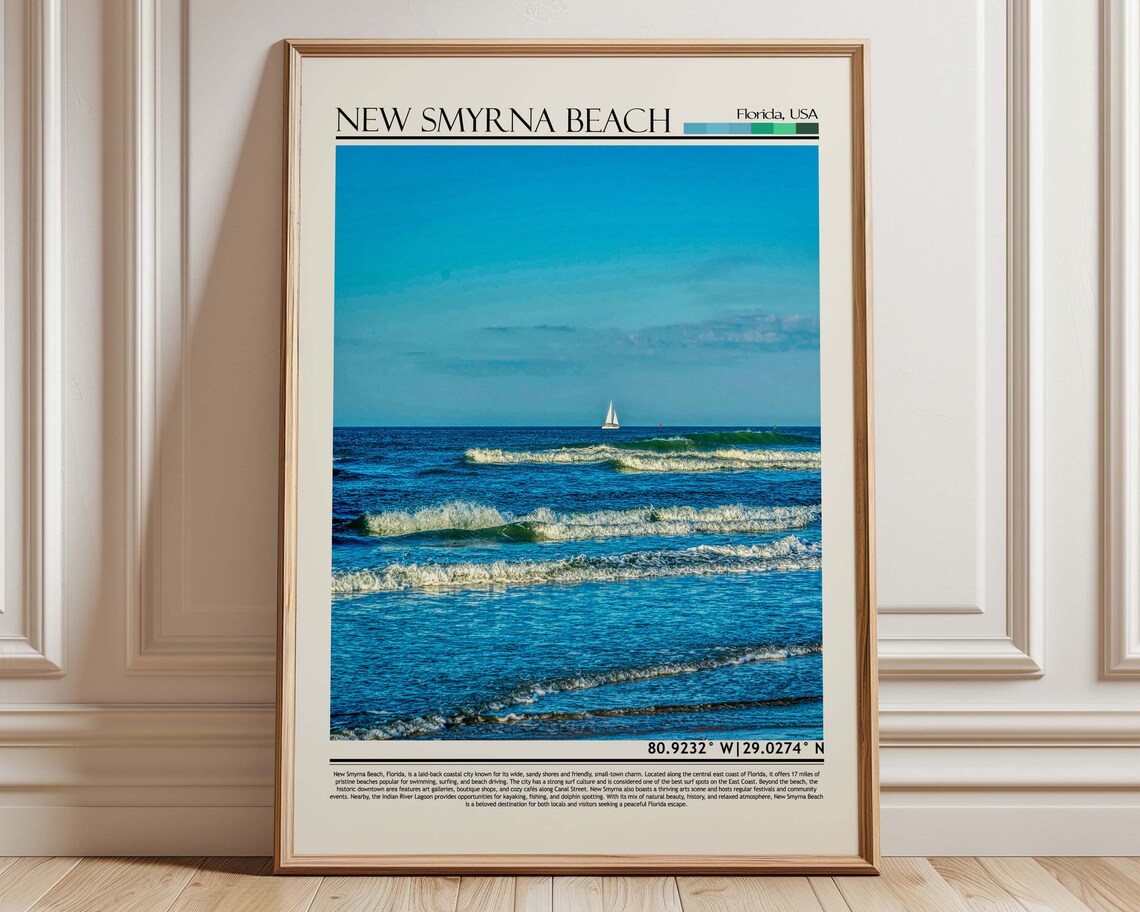 New Smyrna Beach Florida Ocean Waves Sailboat Sunny Travel Poster