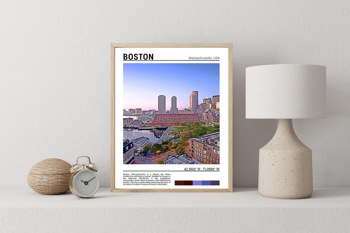 Boston Massachusetts Harbor Skyline at Dusk Photo Travel Poster - Image 2