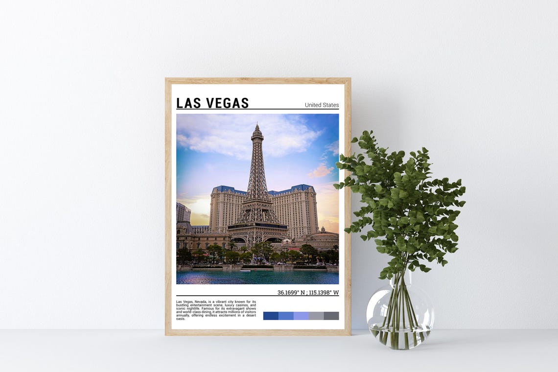Las Vegas Nevada Paris Eiffel Tower Sunset Strip Resort Travel Poster - Image 4
