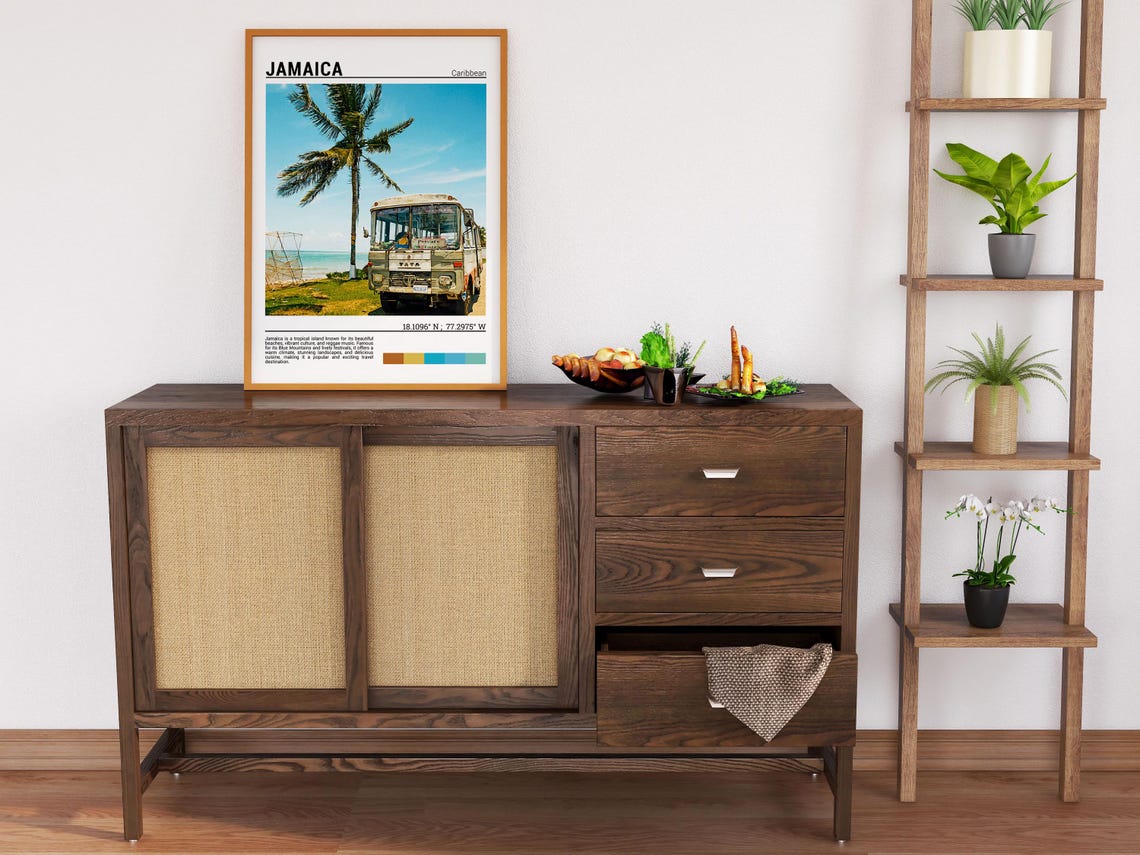 Jamaica Caribbean Vintage Bus Palm Tree Beach Tropical Travel Poster - Image 6