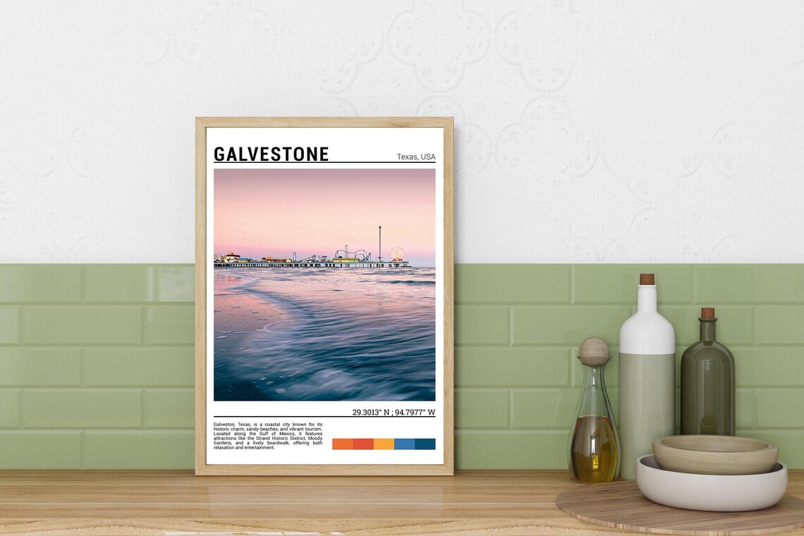 Galveston Texas Pleasure Pier Sunset Beach Boardwalk Photo Poster - Image 3