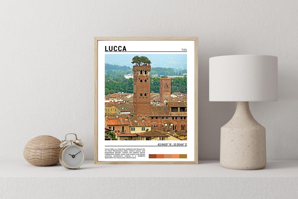 Lucca Italy Guinigi Tower Rooftop Trees Medieval Town Photo Poster - Image 2