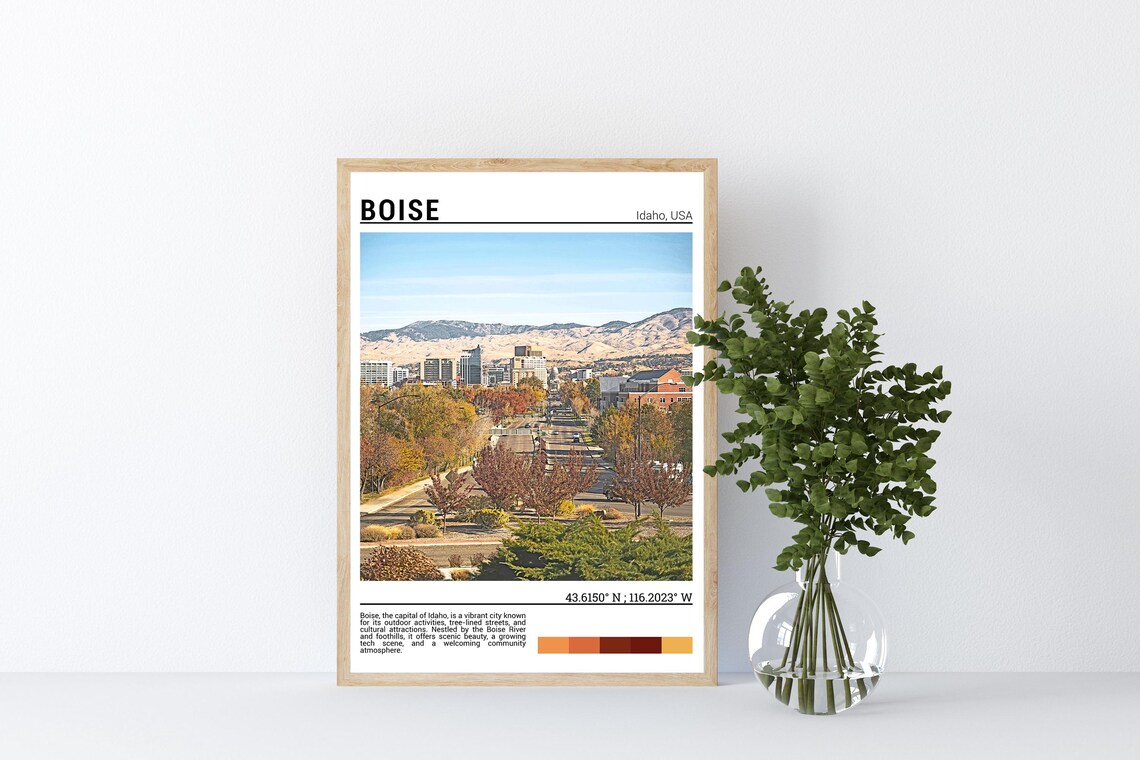 Boise Idaho City Skyline Foothills Tree Lined Street Travel Poster - Image 4