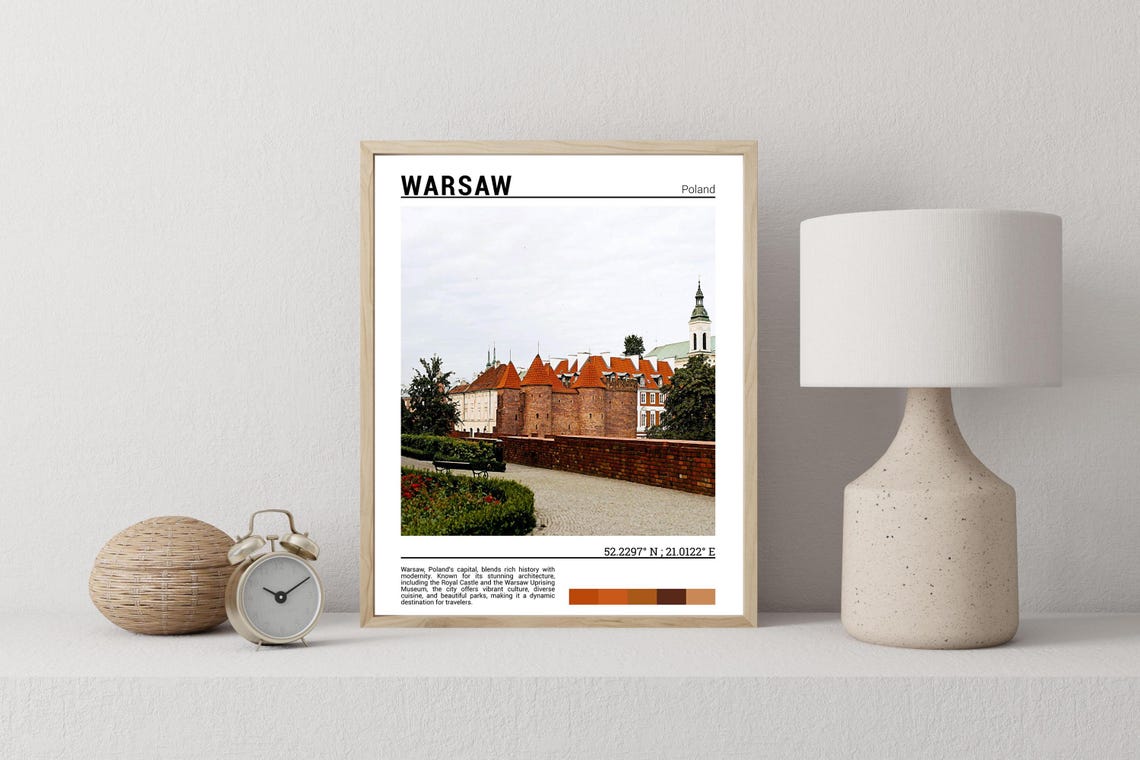 Warsaw Poland Royal Castle Red Rooftops Old Town Travel Poster - Image 2