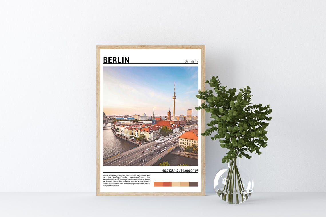Berlin Germany TV Tower Skyline River Sunset Cityscape Travel Poster - Image 4
