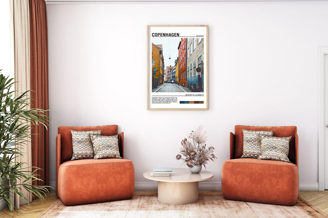 Copenhagen Denmark Cobblestone Street Colorful Houses Travel Poster - Image 7