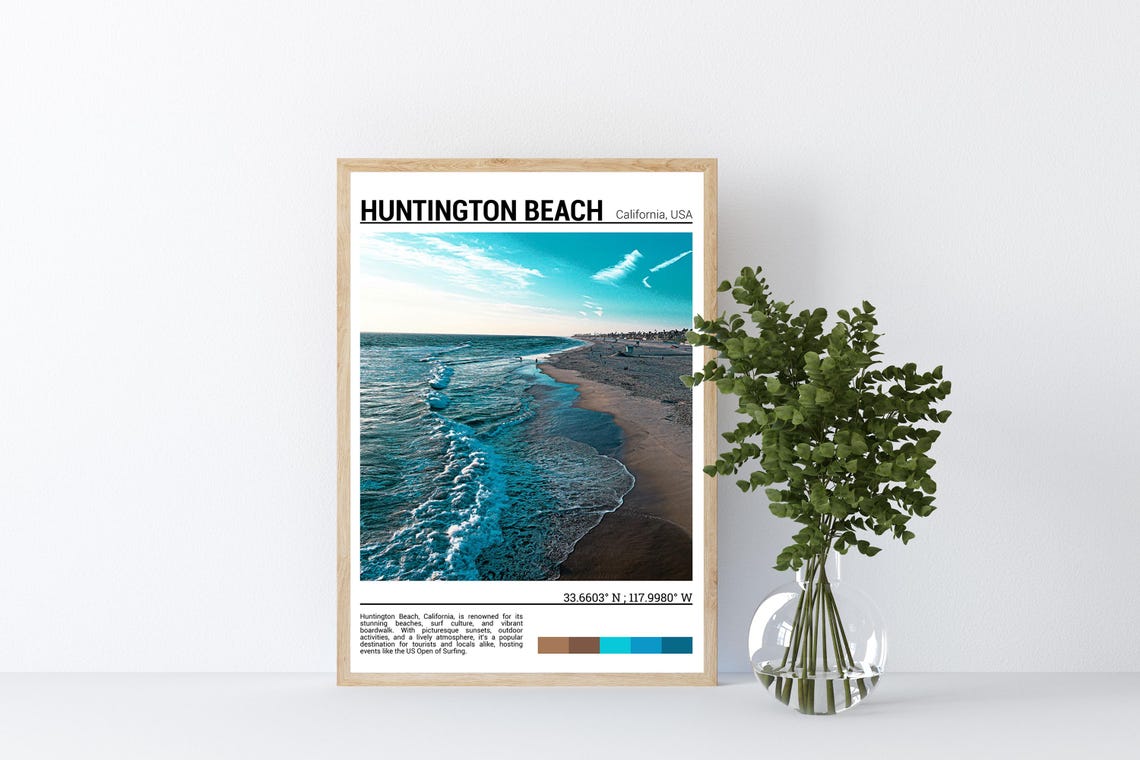 Huntington Beach California Surf Waves Shoreline Sunset Travel Poster - Image 4