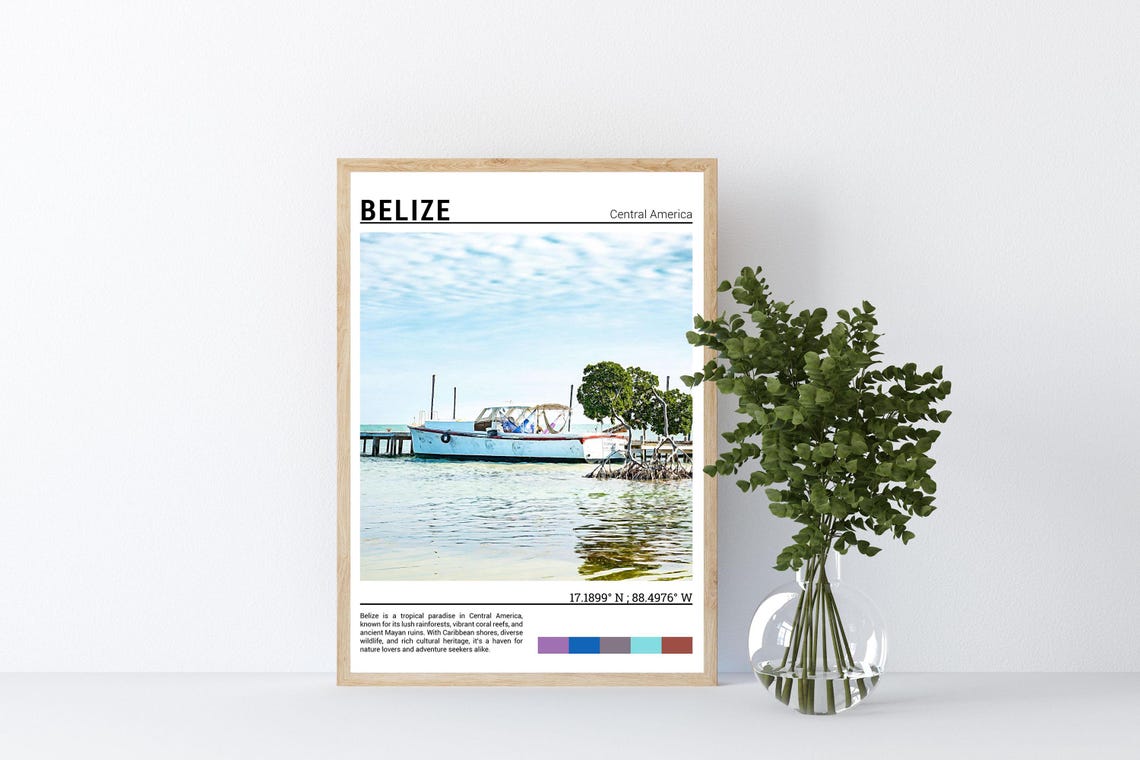 Belize Caribbean Boat Moored Wooden Pier Mangrove Shore Poster - Image 4