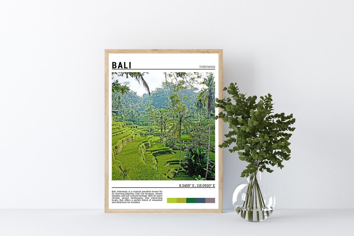 Bali Indonesia Emerald Rice Terraces Coconut Palms Photo Poster - Image 4