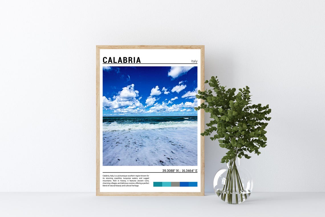 Calabria Italy Turquoise Waves Sandy Beach Coastline Travel Poster - Image 4