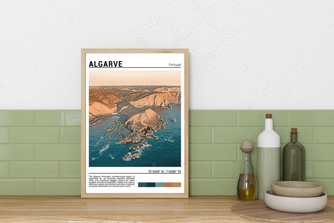 Algarve Portugal Golden Cliffs Dramatic Coast Aerial Photo Poster - Image 3