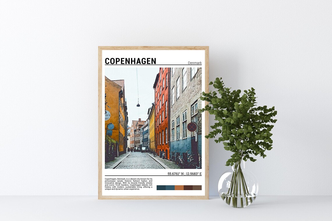Copenhagen Denmark Cobblestone Street Colorful Houses Travel Poster - Image 4