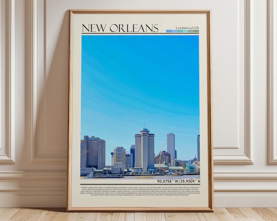New Orleans Louisiana Skyline Riverfront Cityscape Travel Poster