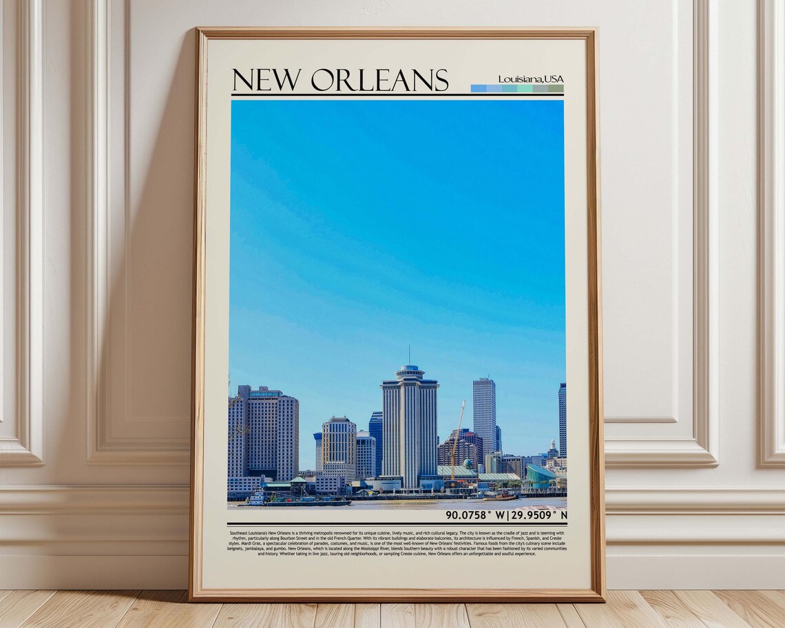 New Orleans Louisiana Skyline Riverfront Cityscape Travel Poster