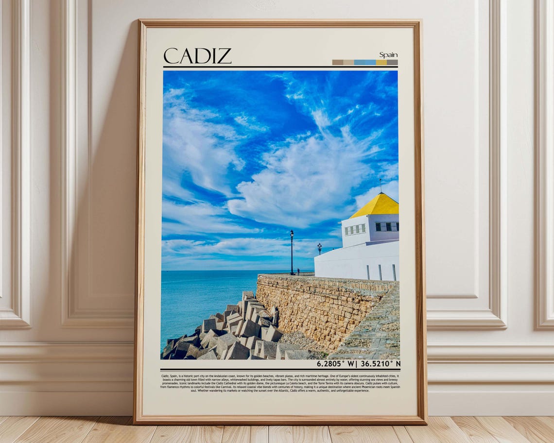 Cadiz Spain Golden Dome Coastal Promenade Atlantic Travel Poster