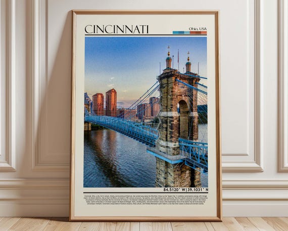 Cincinnati Ohio Roebling Bridge Travel Poster