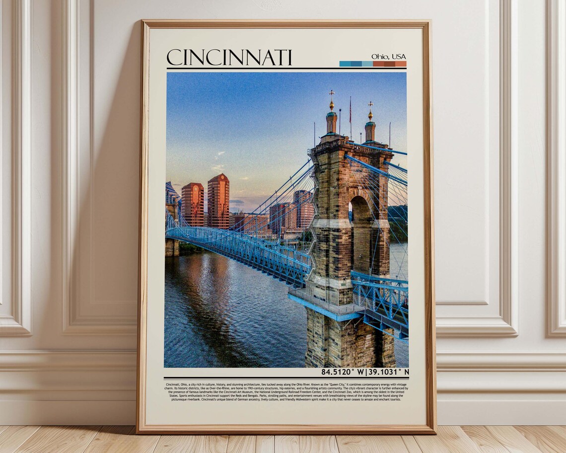 Cincinnati Ohio Roebling Bridge Travel Poster