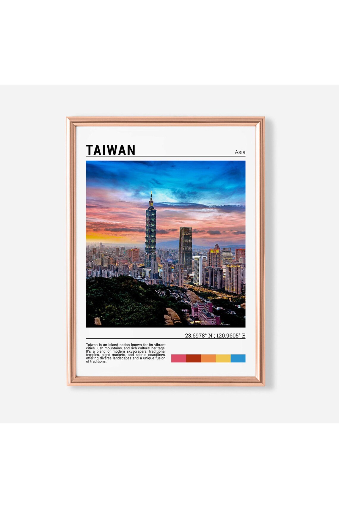 Taiwan Taipei 101 Tower Fiery Sunset Capital Skyline Photo Poster