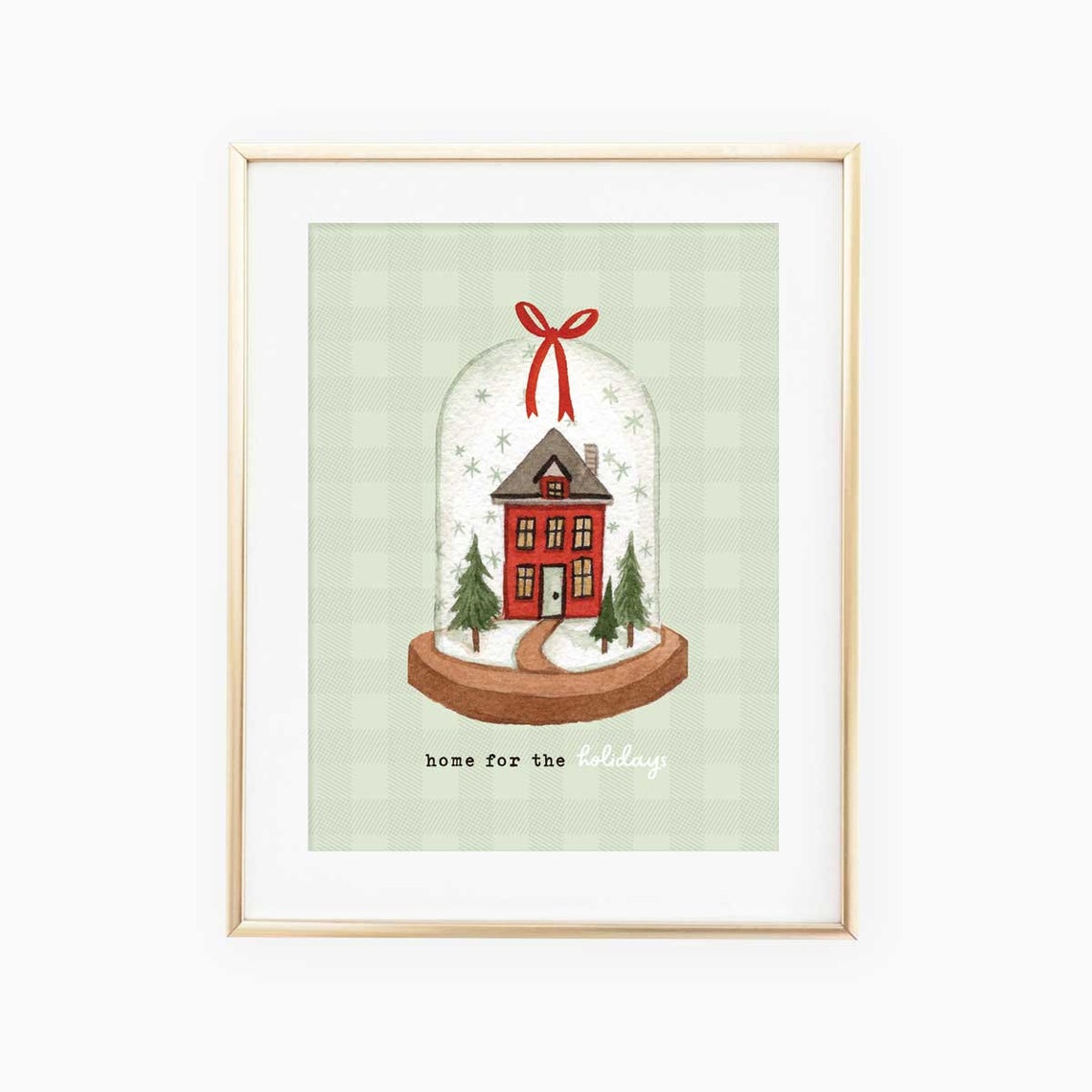 Home for the Holidays Red House Snow Globe Christmas Art Poster
