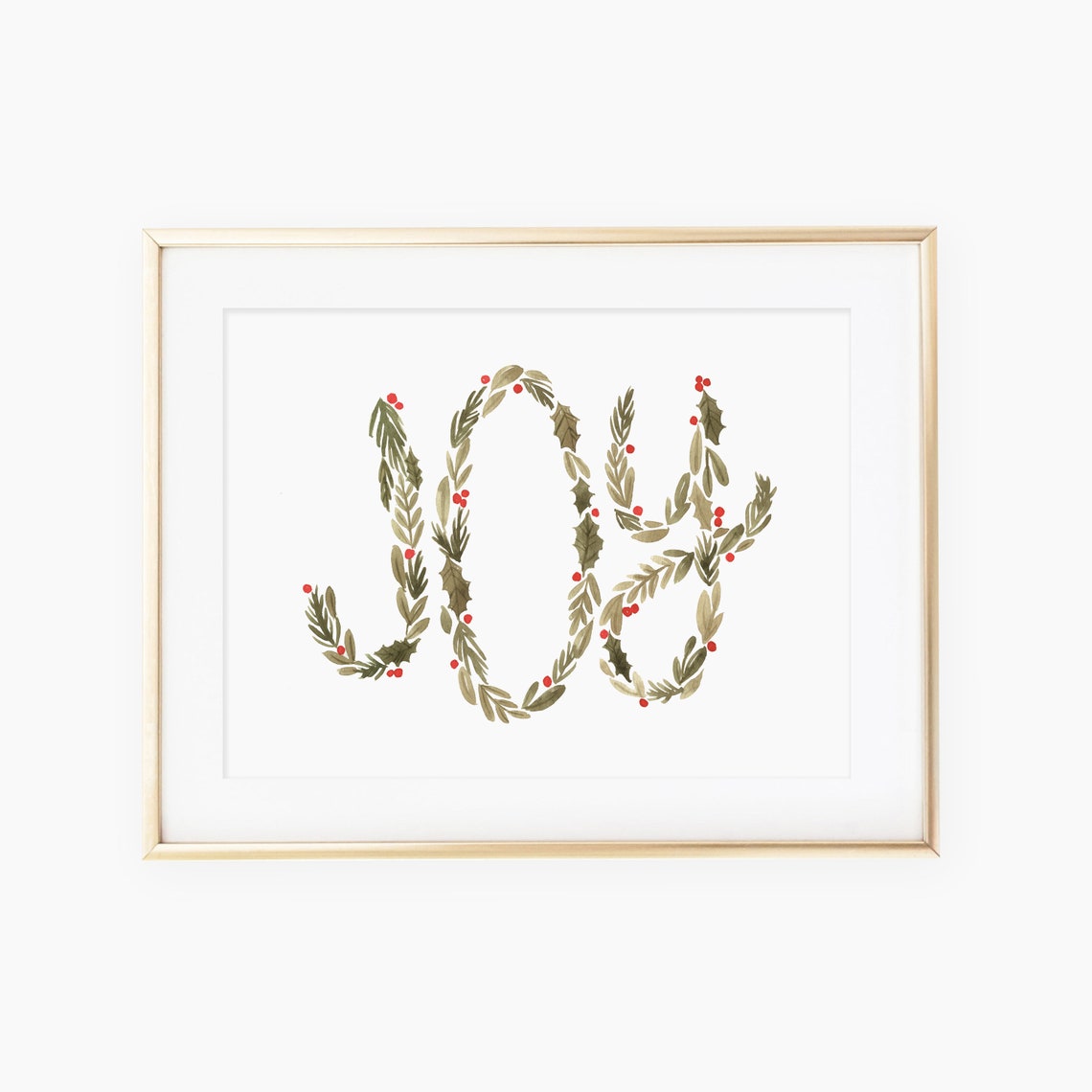 Joy Greenery Script Christmas Holiday Hand Lettered Art Poster