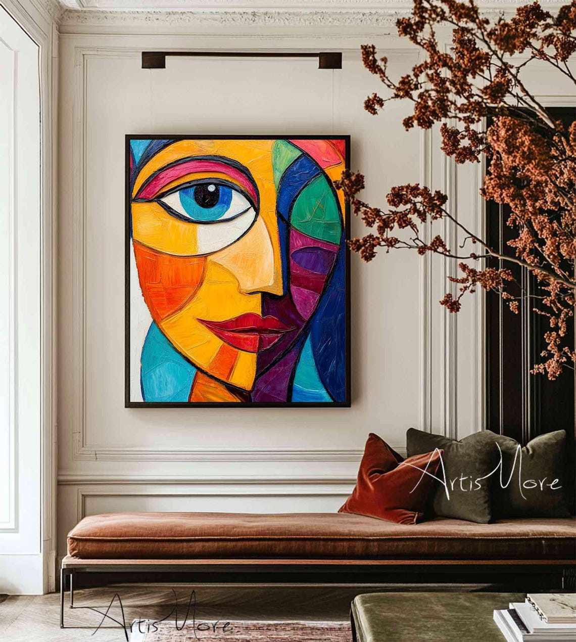 Original Woman Painting Abstract Woman Face Art Colorful Female Figure Texture Wall Art Abstract Lady Portrait Painting Fashion Wall Decor - Image 2