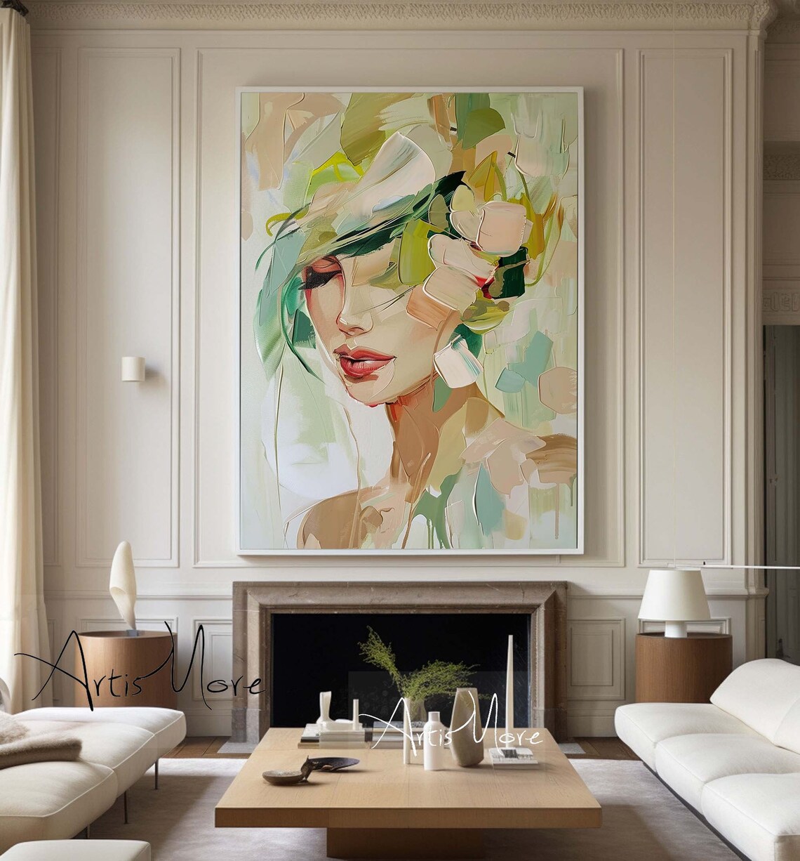 Abstract Woman Face Green Texture Painting Modern Female Portrait Poster - Image 5