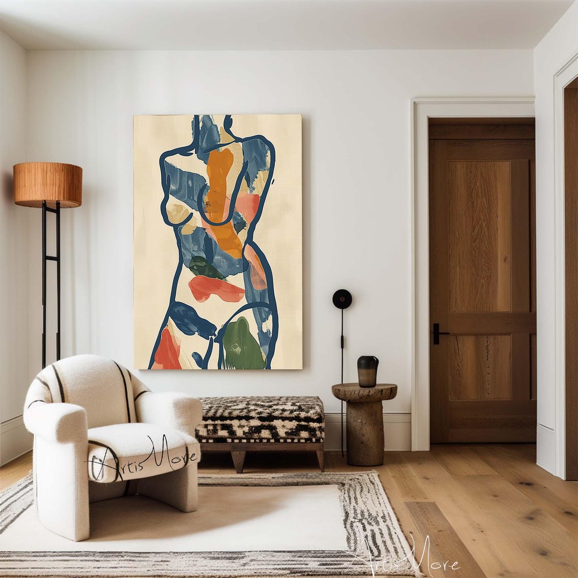 Abstract Woman Figure Art Female Figure Painting Original Womans Body Painting Lady Portrait Painting Neutral Beige Wall Art Framed - Image 3