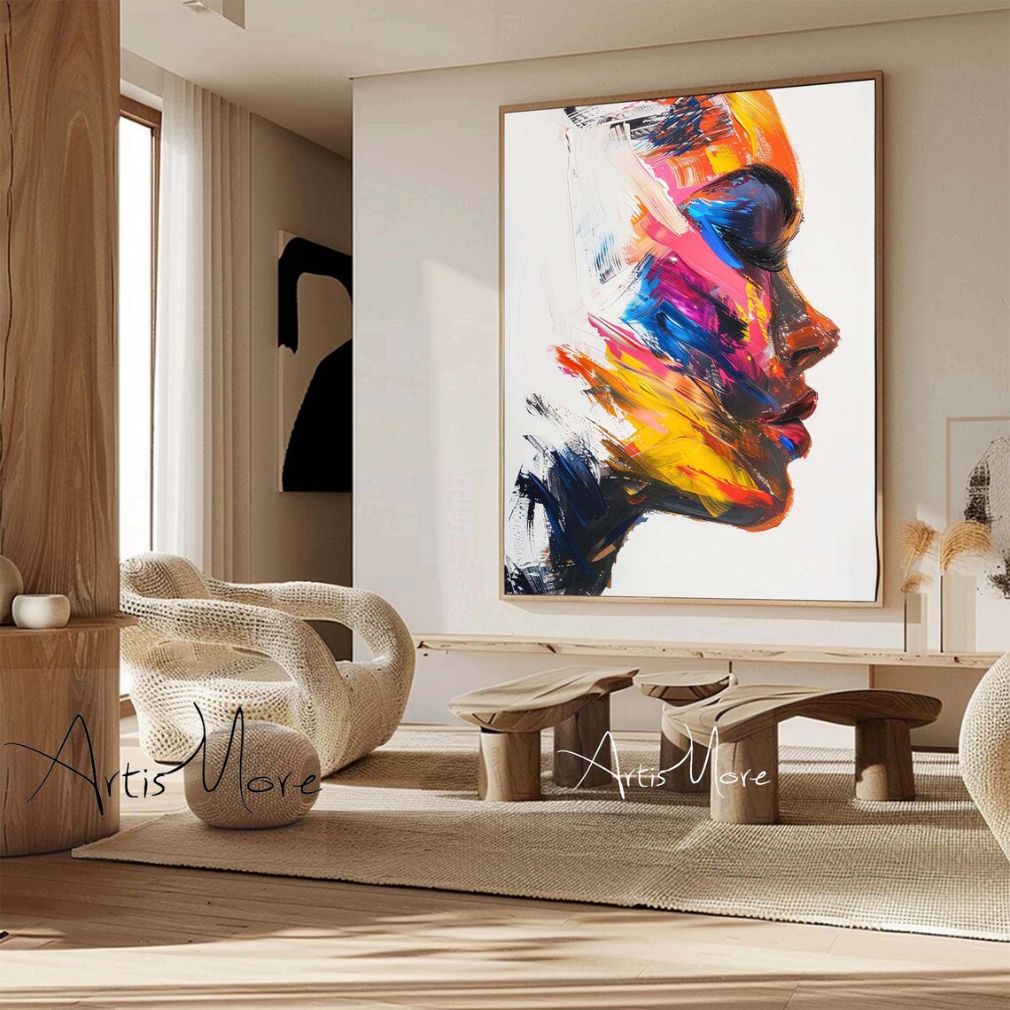 Colorful Woman Profile Abstract Face Rainbow Brushstroke Wall Art Poster - Image 3