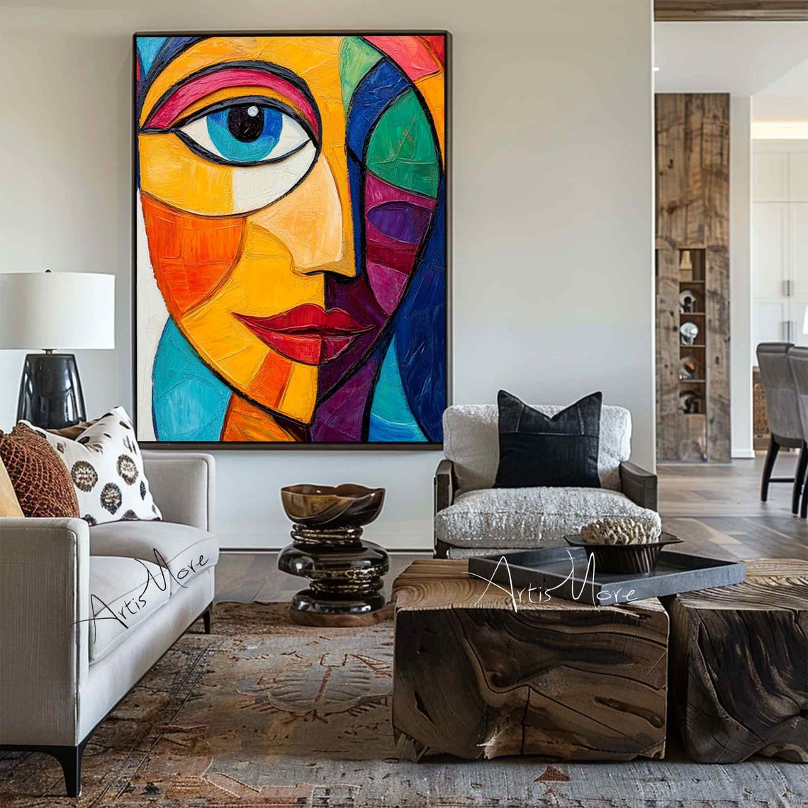 Cubist Style Colorful Abstract Woman Face Geometric Art Poster - Image 5