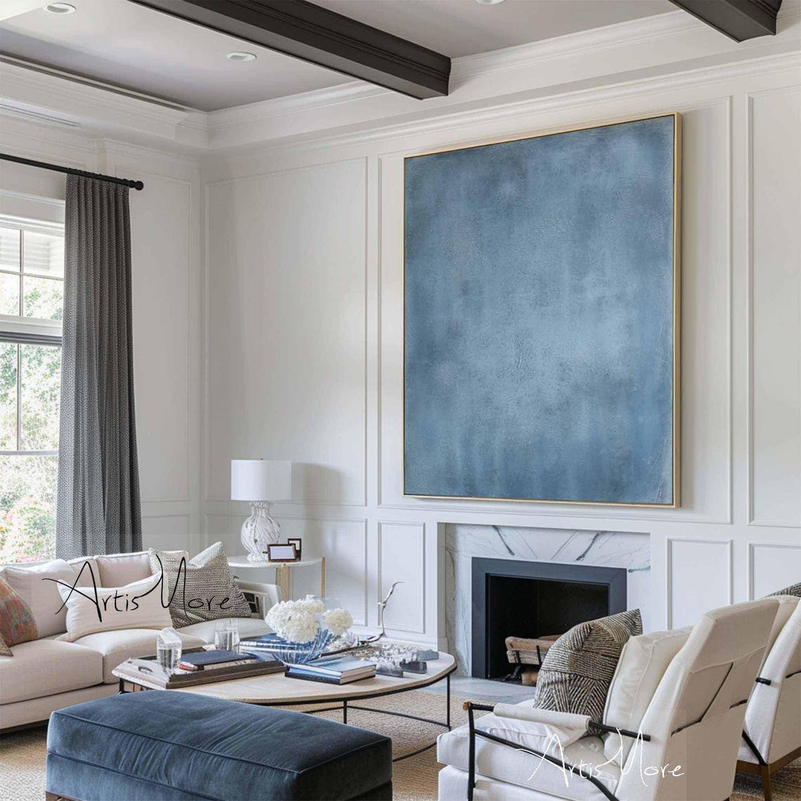 Dusty Blue Minimalist Abstract Texture Large Canvas Wall Poster
