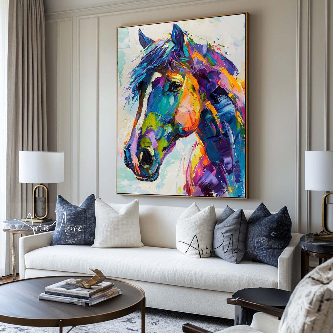 Horse Oil Texture Painting On Colorful Abstract Painting Horse Wall Art Colorful Animal Painting Large Horse Texture Wall Art - Image 3