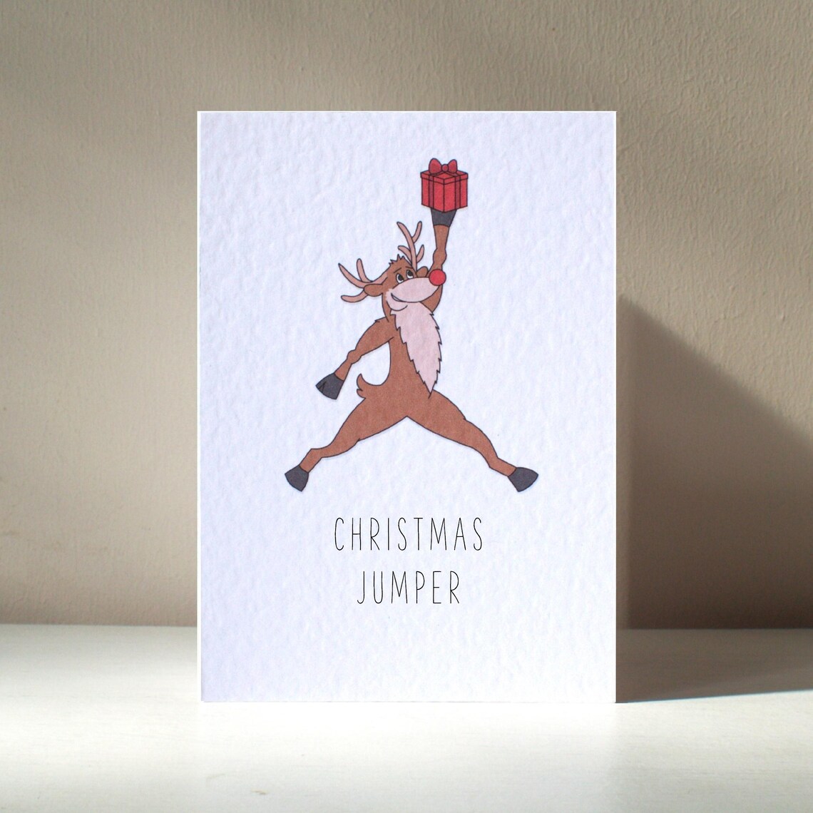 Christmas Jumper Reindeer Basketball Jump Shot Funny Card Poster