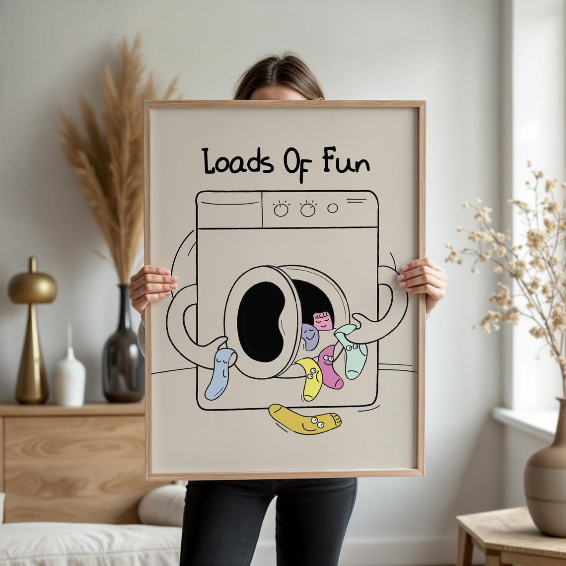 Loads Of Fun Laundry Room Poster Washing Machine Cartoon Socks
