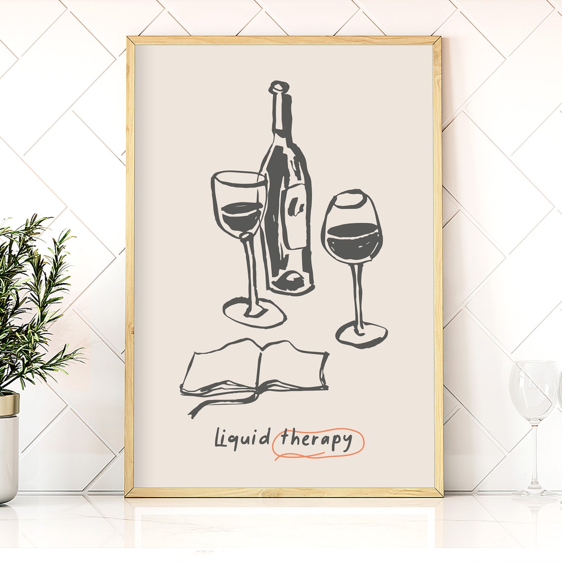 Wine Glass and Bottle Vintage Kitchen Art Print - Image 4
