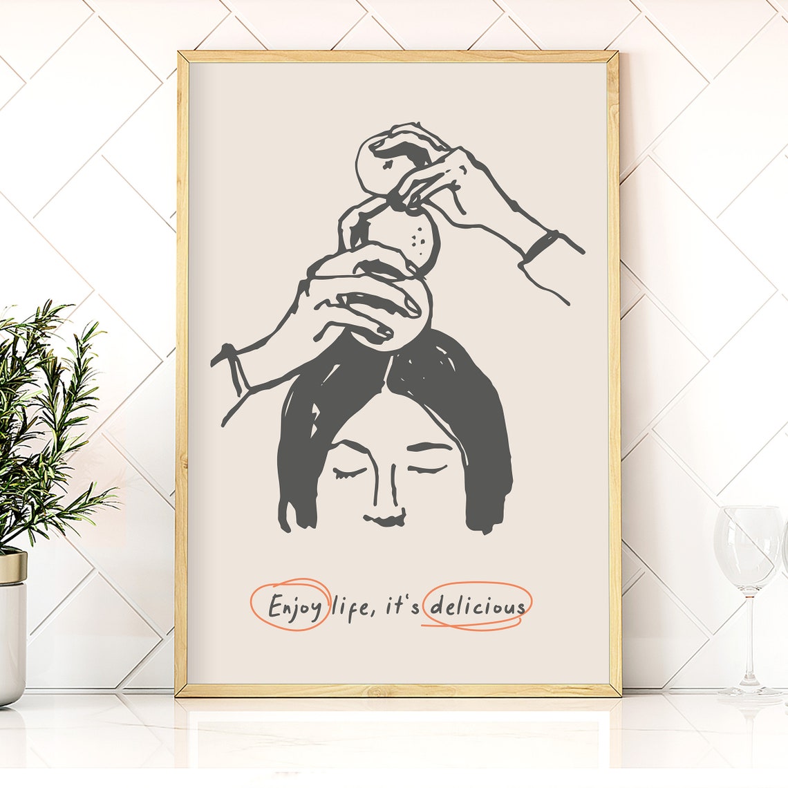 Fruit Food Girl Poster Print, Modern Kitchen Decor