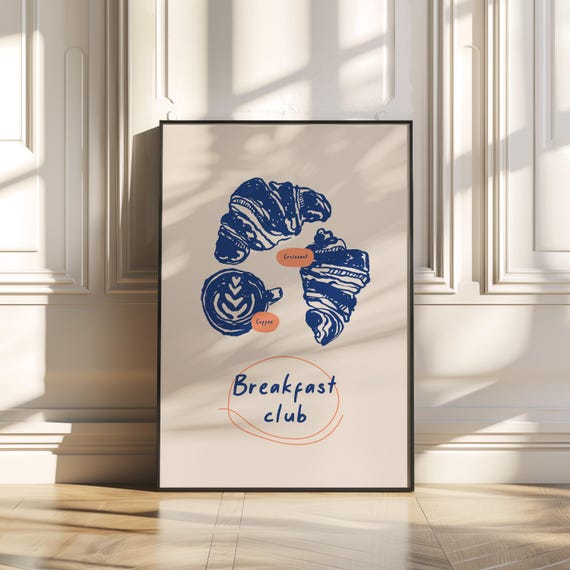 Breakfast Club Croissant, Kitchen Minimal Art Print